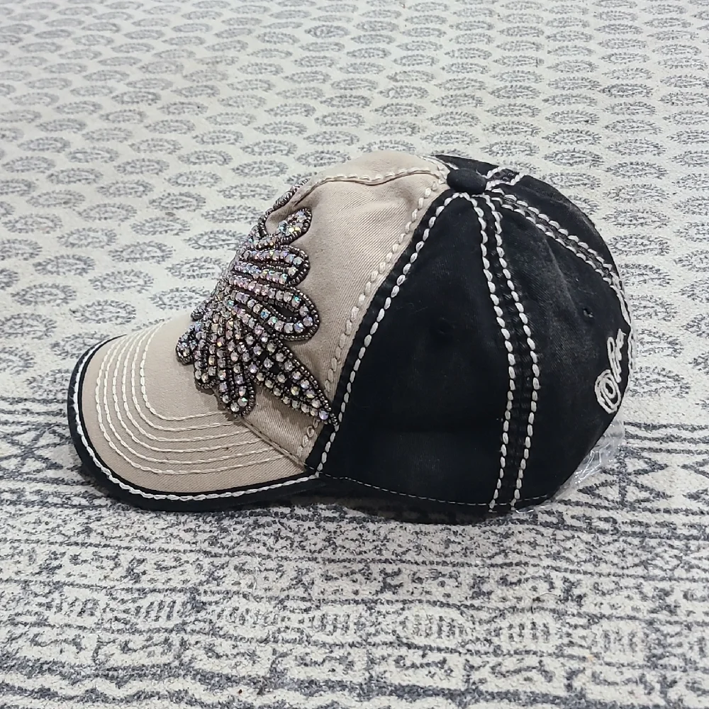 Rhinestone-Embellished Beige Women's Baseball Cap - Picture 2 of 9